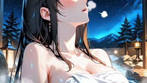 Dark Hair Onsen Hot Spring Towel
