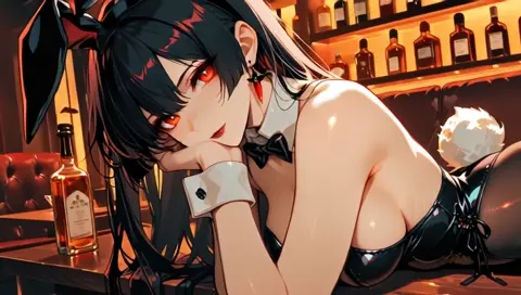 Black Hair Bunny Girl Leotard Bar