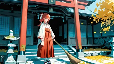 Crimson Hair Shrine Maiden Miko Traditional