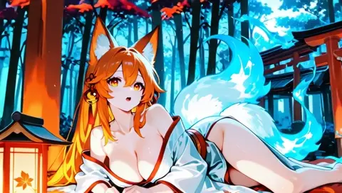 Orange Hair Fox Girl Kitsune Tails