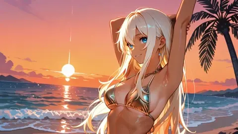 Blonde Hair Tanned Bikini Beach