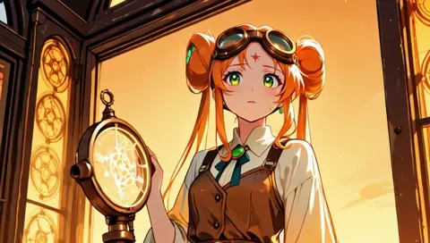 Copper Hair Twintails Steampunk Clocktower