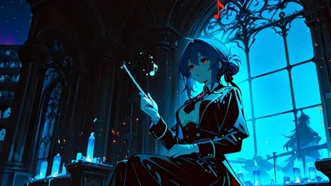 Conductor Orchestra Floating Instruments Blue Hair