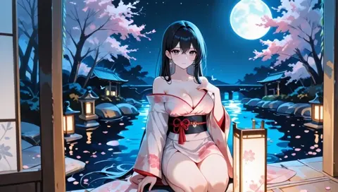 Black Hair Kimono Disheveled Moonlight