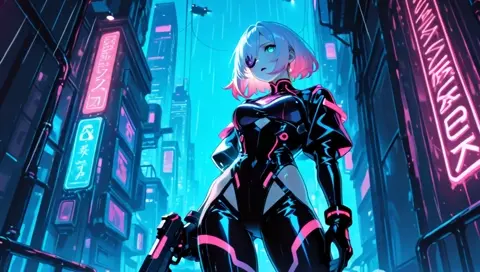Neon Pink Hair Cyberpunk Cyber Eye Bodysuit