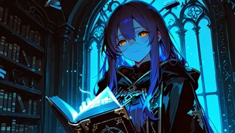 Violet Hair Witch Library Magic