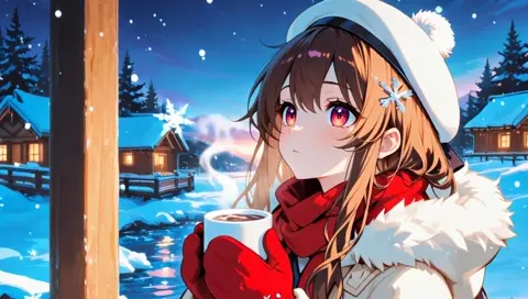 Chestnut Hair Winter Snow Village