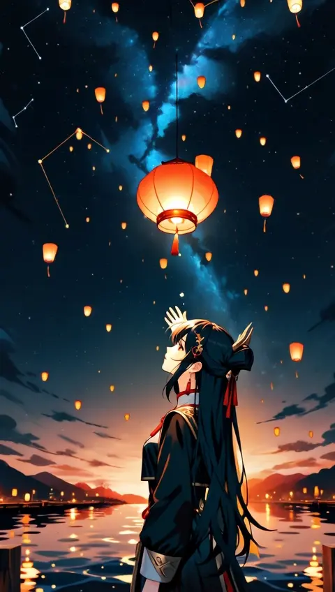 Chinese Qipao Lantern Festival River