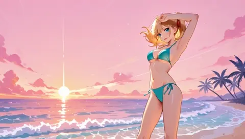 Honey Blonde Bikini Beach Sunset