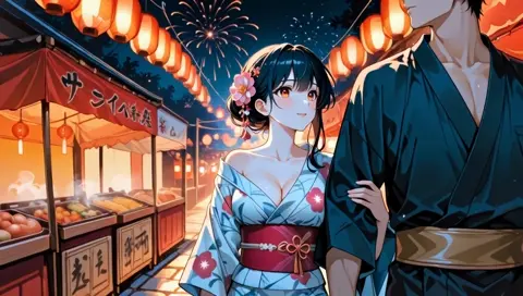 Black Hair Updo Kanzashi Yukata