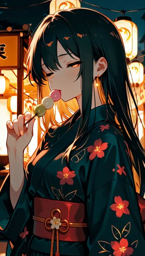 Night Market Food Lanterns Black Hair