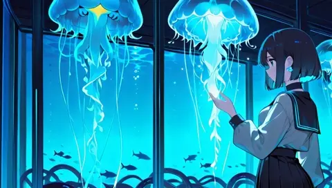 Teal Hair Aquarium Jellyfish Bioluminescent