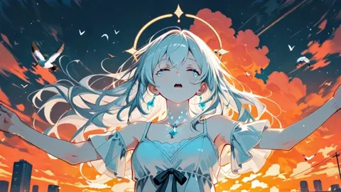 Falling Rooftop Sunset Silver Hair