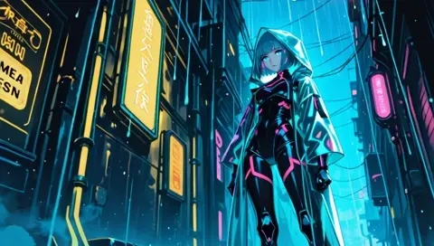 Electric Blue Hair Android Cyberpunk Neon