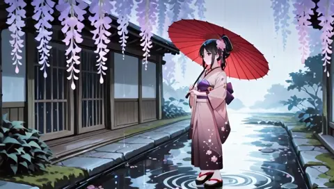 Black Hair Kimono Wagasa Umbrella