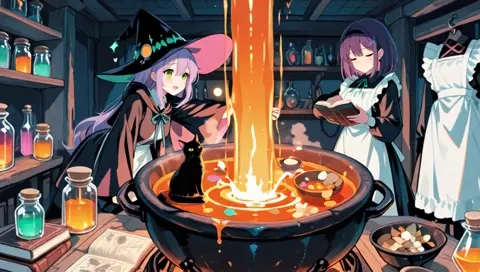Purple Hair Witch Potion Cauldron